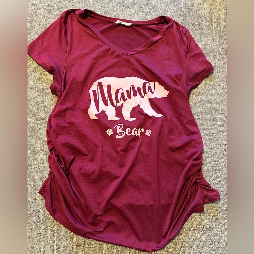 Maroon-Mama Bear-Maternity Top